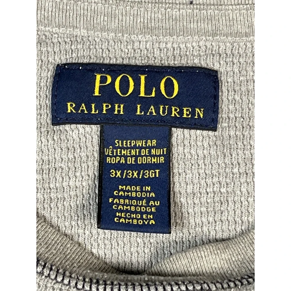 Polo Ralph Lauren‎ Shirt Men 2XL Thermal US Flag Elbow Patch Long Sleeve Gray